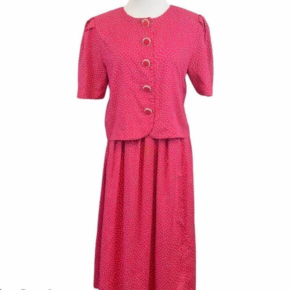 Vintage two piece pink micro polka dot skirt set - Picture 1 of 6